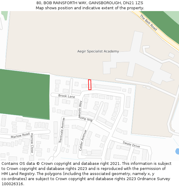 80, BOB RAINSFORTH WAY, GAINSBOROUGH, DN21 1ZS: Location map and indicative extent of plot