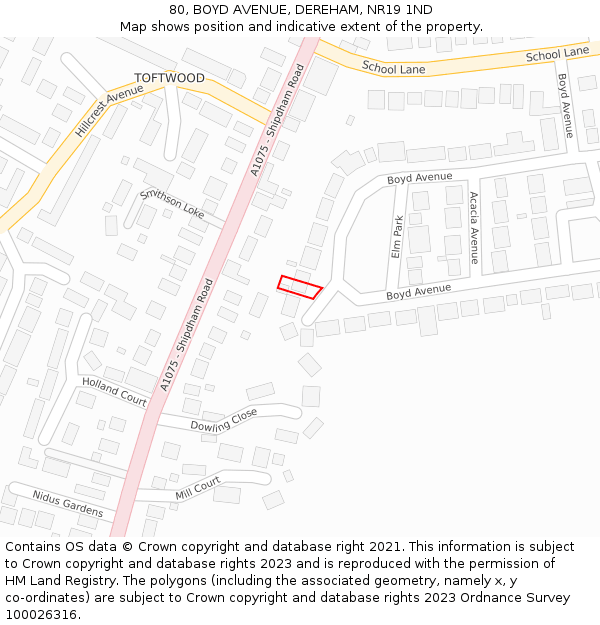 80, BOYD AVENUE, DEREHAM, NR19 1ND: Location map and indicative extent of plot