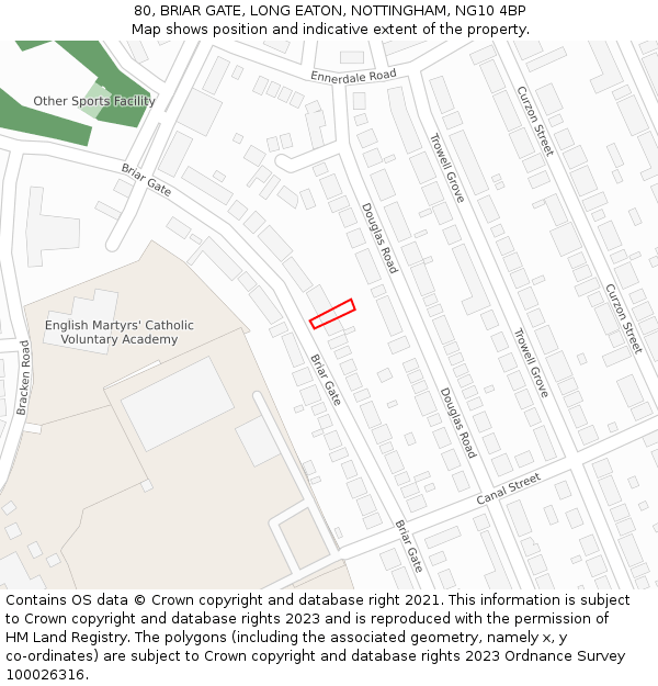 80, BRIAR GATE, LONG EATON, NOTTINGHAM, NG10 4BP: Location map and indicative extent of plot
