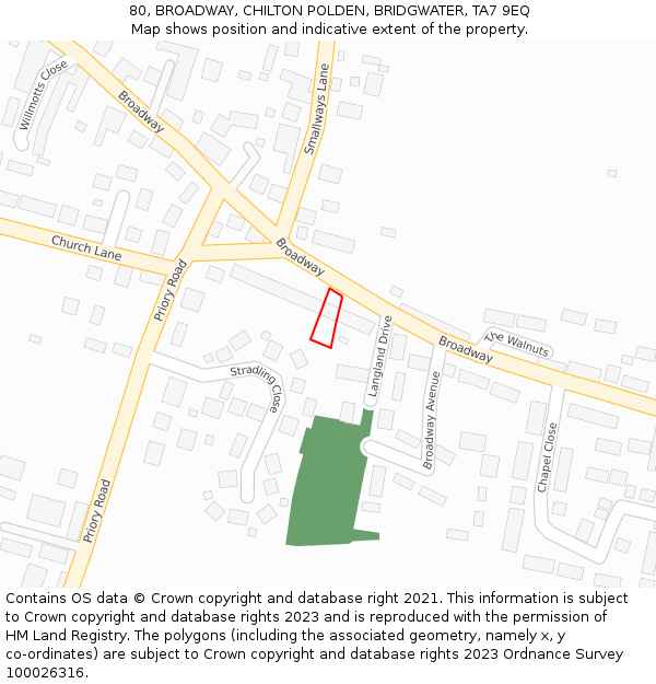80, BROADWAY, CHILTON POLDEN, BRIDGWATER, TA7 9EQ: Location map and indicative extent of plot