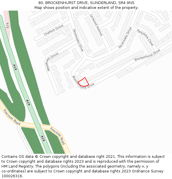 80, BROCKENHURST DRIVE, SUNDERLAND, SR4 9NS: Location map and indicative extent of plot