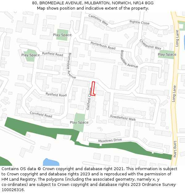 80, BROMEDALE AVENUE, MULBARTON, NORWICH, NR14 8GG: Location map and indicative extent of plot