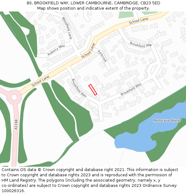 80, BROOKFIELD WAY, LOWER CAMBOURNE, CAMBRIDGE, CB23 5ED: Location map and indicative extent of plot