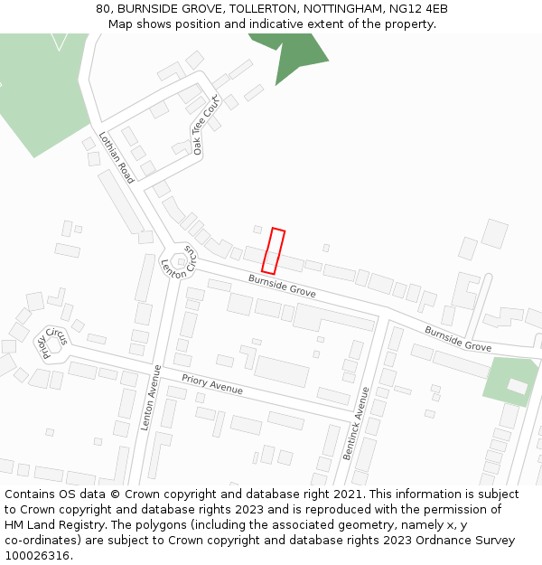 80, BURNSIDE GROVE, TOLLERTON, NOTTINGHAM, NG12 4EB: Location map and indicative extent of plot