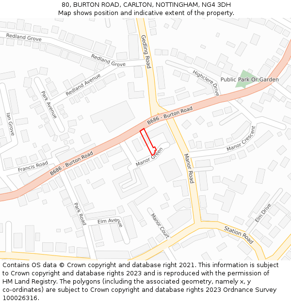 80, BURTON ROAD, CARLTON, NOTTINGHAM, NG4 3DH: Location map and indicative extent of plot