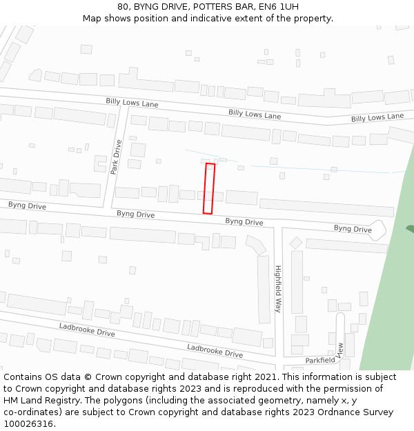 80, BYNG DRIVE, POTTERS BAR, EN6 1UH: Location map and indicative extent of plot