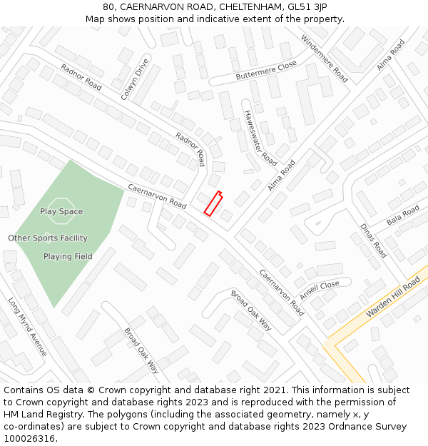 80, CAERNARVON ROAD, CHELTENHAM, GL51 3JP: Location map and indicative extent of plot