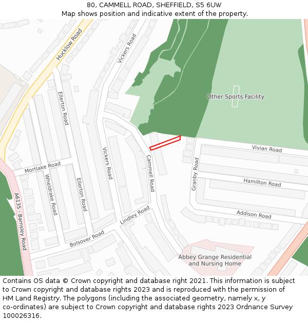 80, CAMMELL ROAD, SHEFFIELD, S5 6UW: Location map and indicative extent of plot