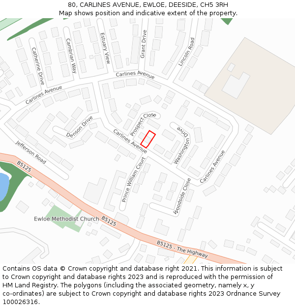 80, CARLINES AVENUE, EWLOE, DEESIDE, CH5 3RH: Location map and indicative extent of plot