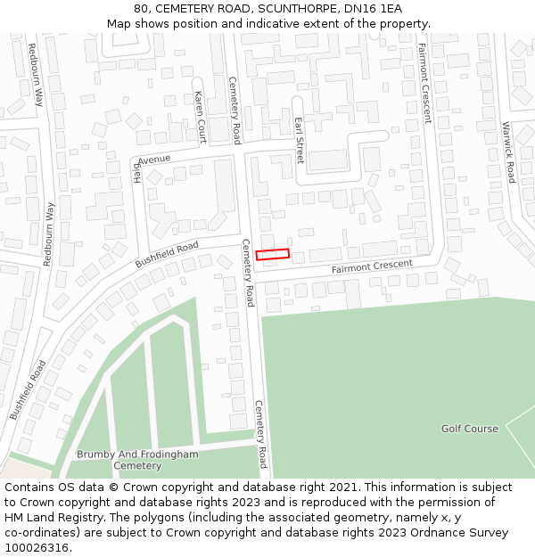 80, CEMETERY ROAD, SCUNTHORPE, DN16 1EA: Location map and indicative extent of plot