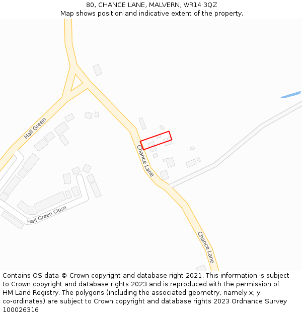 80, CHANCE LANE, MALVERN, WR14 3QZ: Location map and indicative extent of plot