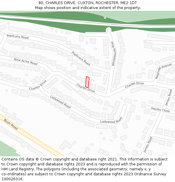 80, CHARLES DRIVE, CUXTON, ROCHESTER, ME2 1DT: Location map and indicative extent of plot