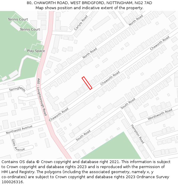 80, CHAWORTH ROAD, WEST BRIDGFORD, NOTTINGHAM, NG2 7AD: Location map and indicative extent of plot