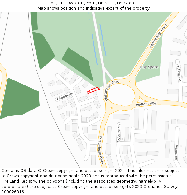 80, CHEDWORTH, YATE, BRISTOL, BS37 8RZ: Location map and indicative extent of plot