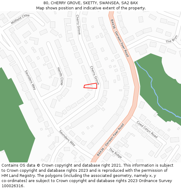 80, CHERRY GROVE, SKETTY, SWANSEA, SA2 8AX: Location map and indicative extent of plot