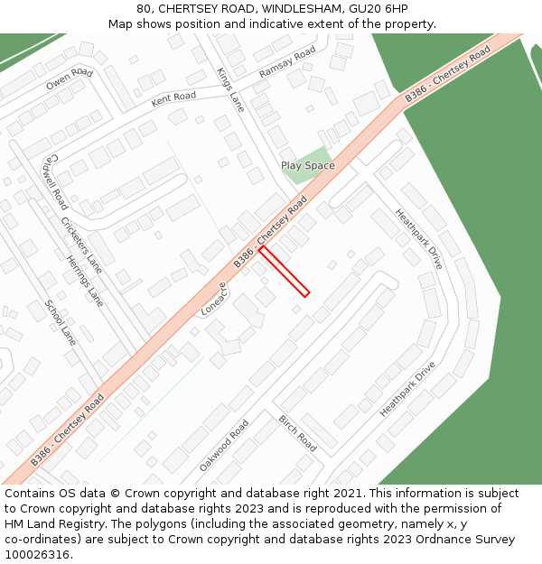 80, CHERTSEY ROAD, WINDLESHAM, GU20 6HP: Location map and indicative extent of plot