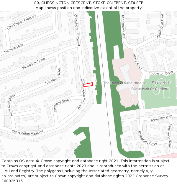 80, CHESSINGTON CRESCENT, STOKE-ON-TRENT, ST4 8ER: Location map and indicative extent of plot