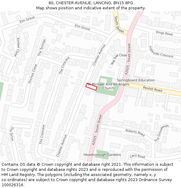 80, CHESTER AVENUE, LANCING, BN15 8PG: Location map and indicative extent of plot