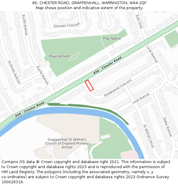 80, CHESTER ROAD, GRAPPENHALL, WARRINGTON, WA4 2QF: Location map and indicative extent of plot