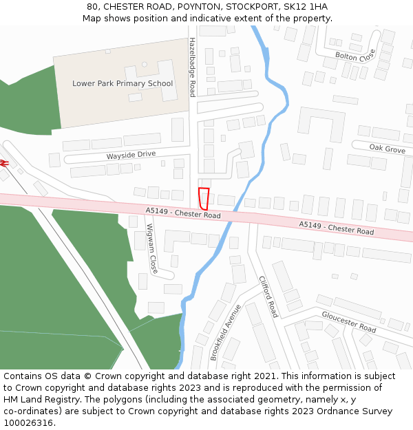 80, CHESTER ROAD, POYNTON, STOCKPORT, SK12 1HA: Location map and indicative extent of plot