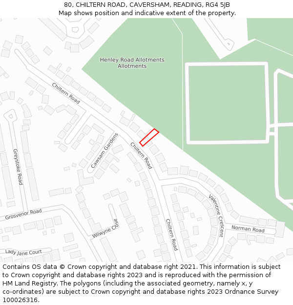 80, CHILTERN ROAD, CAVERSHAM, READING, RG4 5JB: Location map and indicative extent of plot