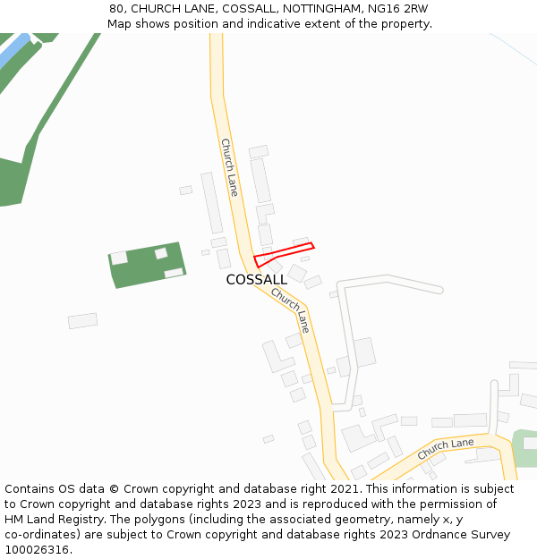 80, CHURCH LANE, COSSALL, NOTTINGHAM, NG16 2RW: Location map and indicative extent of plot