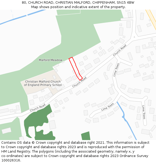 80, CHURCH ROAD, CHRISTIAN MALFORD, CHIPPENHAM, SN15 4BW: Location map and indicative extent of plot