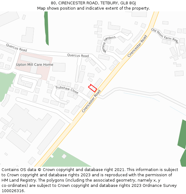 80, CIRENCESTER ROAD, TETBURY, GL8 8GJ: Location map and indicative extent of plot