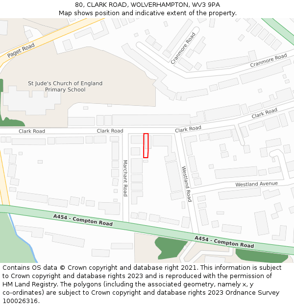 80, CLARK ROAD, WOLVERHAMPTON, WV3 9PA: Location map and indicative extent of plot