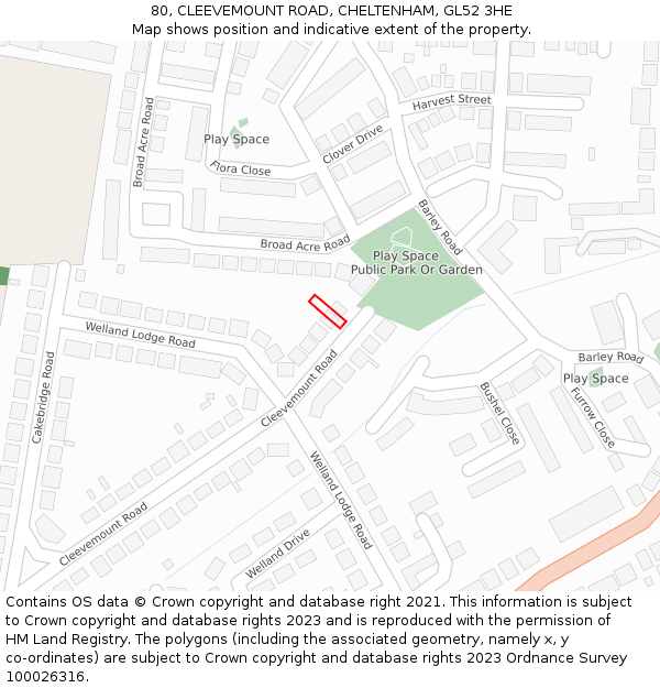 80, CLEEVEMOUNT ROAD, CHELTENHAM, GL52 3HE: Location map and indicative extent of plot