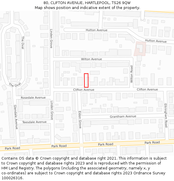 80, CLIFTON AVENUE, HARTLEPOOL, TS26 9QW: Location map and indicative extent of plot