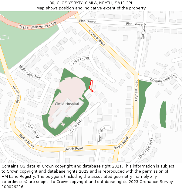 80, CLOS YSBYTY, CIMLA, NEATH, SA11 3PL: Location map and indicative extent of plot