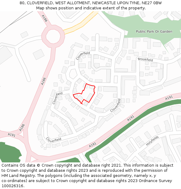 80, CLOVERFIELD, WEST ALLOTMENT, NEWCASTLE UPON TYNE, NE27 0BW: Location map and indicative extent of plot