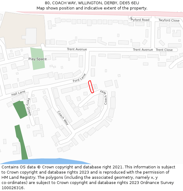 80, COACH WAY, WILLINGTON, DERBY, DE65 6EU: Location map and indicative extent of plot