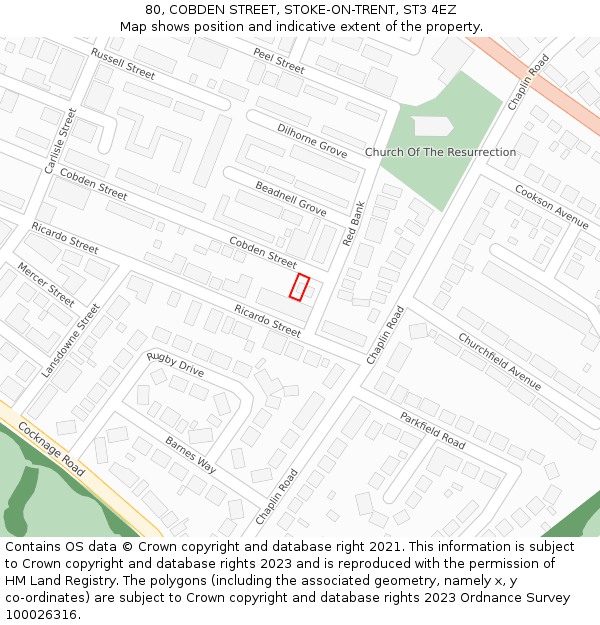 80, COBDEN STREET, STOKE-ON-TRENT, ST3 4EZ: Location map and indicative extent of plot