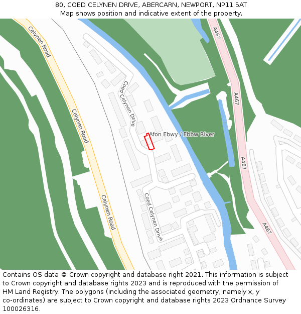 80, COED CELYNEN DRIVE, ABERCARN, NEWPORT, NP11 5AT: Location map and indicative extent of plot