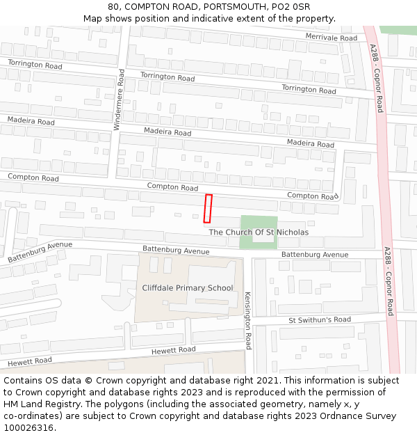 80, COMPTON ROAD, PORTSMOUTH, PO2 0SR: Location map and indicative extent of plot