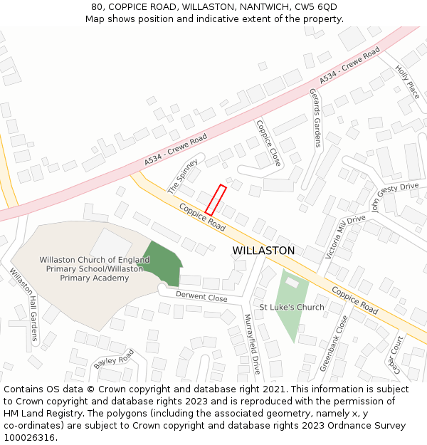 80, COPPICE ROAD, WILLASTON, NANTWICH, CW5 6QD: Location map and indicative extent of plot