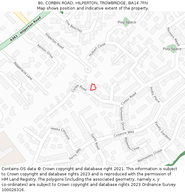 80, CORBIN ROAD, HILPERTON, TROWBRIDGE, BA14 7FN: Location map and indicative extent of plot