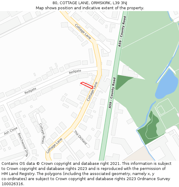 80, COTTAGE LANE, ORMSKIRK, L39 3NJ: Location map and indicative extent of plot