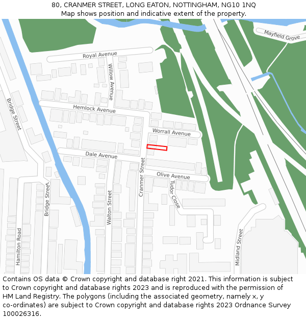 80, CRANMER STREET, LONG EATON, NOTTINGHAM, NG10 1NQ: Location map and indicative extent of plot