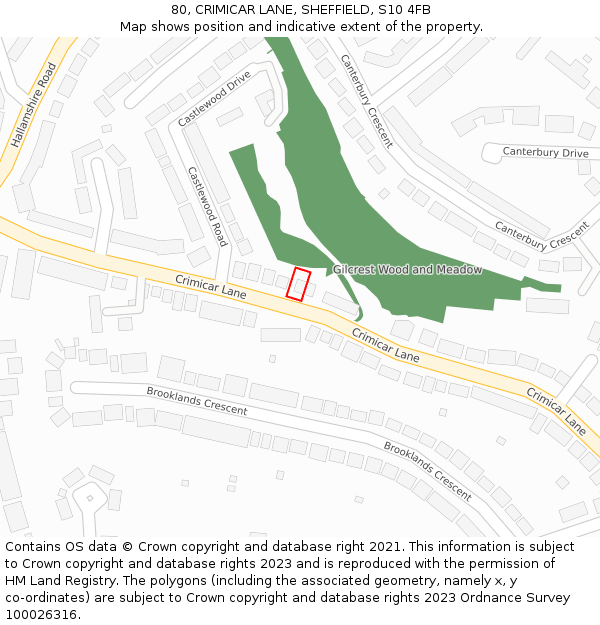 80, CRIMICAR LANE, SHEFFIELD, S10 4FB: Location map and indicative extent of plot