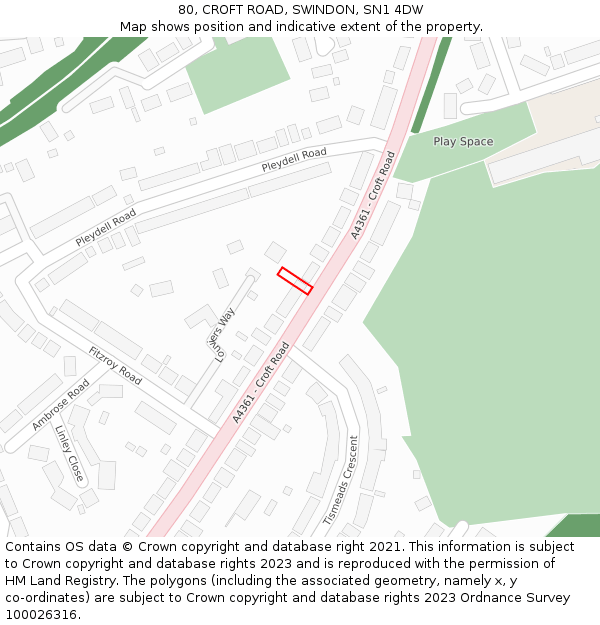 80, CROFT ROAD, SWINDON, SN1 4DW: Location map and indicative extent of plot