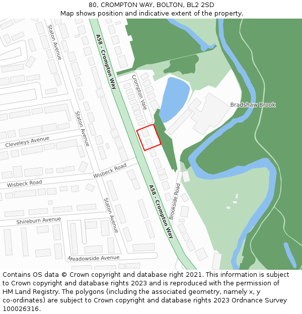 80, CROMPTON WAY, BOLTON, BL2 2SD: Location map and indicative extent of plot