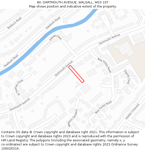 80, DARTMOUTH AVENUE, WALSALL, WS3 1ST: Location map and indicative extent of plot