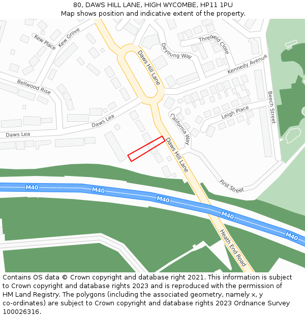 80, DAWS HILL LANE, HIGH WYCOMBE, HP11 1PU: Location map and indicative extent of plot