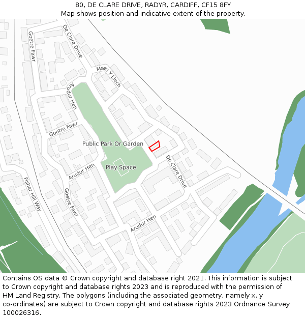 80, DE CLARE DRIVE, RADYR, CARDIFF, CF15 8FY: Location map and indicative extent of plot