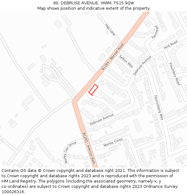 80, DEBRUSE AVENUE, YARM, TS15 9QW: Location map and indicative extent of plot