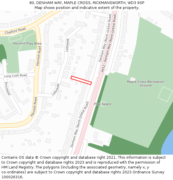 80, DENHAM WAY, MAPLE CROSS, RICKMANSWORTH, WD3 9SP: Location map and indicative extent of plot