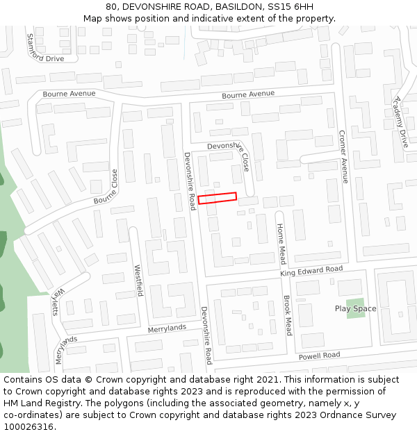 80, DEVONSHIRE ROAD, BASILDON, SS15 6HH: Location map and indicative extent of plot